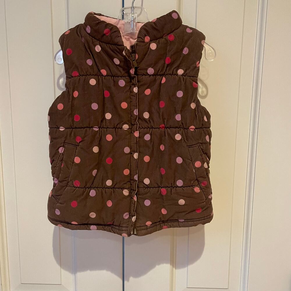 Carter's Girl's Brown Corduroy Vest With Pink Polka Dots Sz 4T